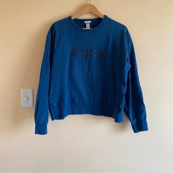 Vintage BOCA Cropped Sweatshirt Womans Large Blue Logo 100% Cotton Oversized 90s - Picture 2 of 16